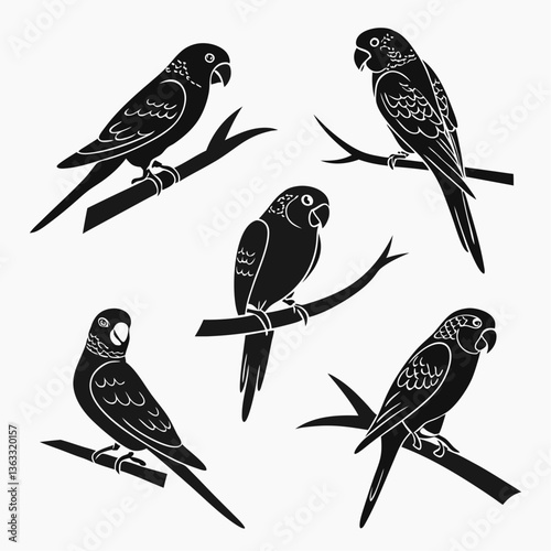 budgerigar icon set black silhouette vector bundle