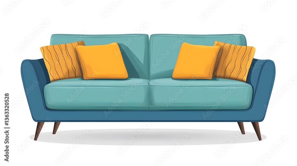 Fototapeta premium Contemporary Modern Sofa for Living Room Interior Design in Semi-Flat Color Vector Illustration