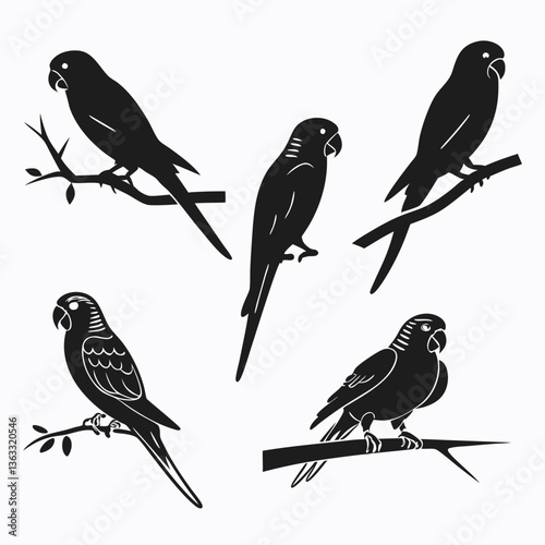 budgerigar icon set black silhouette vector bundle