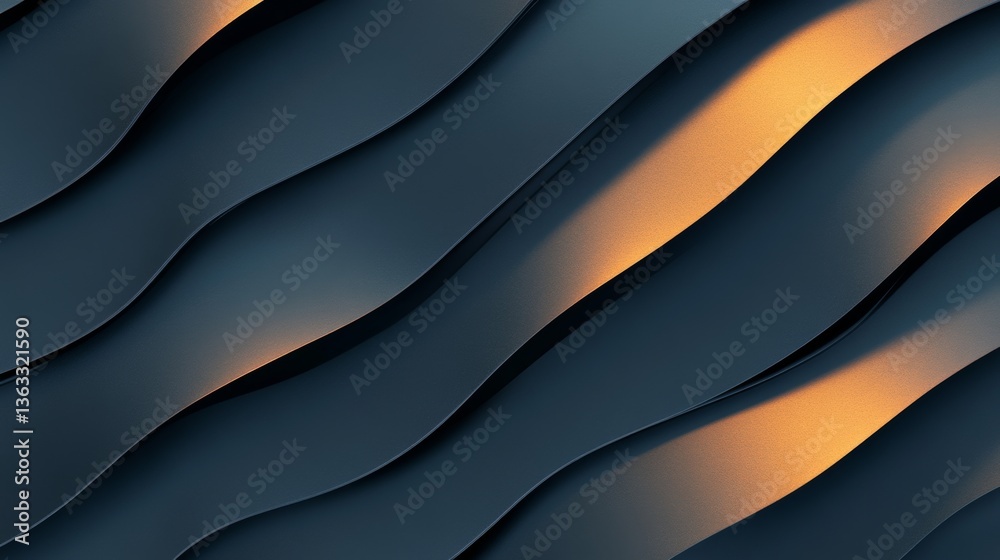 Obraz premium Abstract Dark Grey Waves 3D Render, Gold Highlights, Digital Art, Abstract Background, Texture Abstract, Background