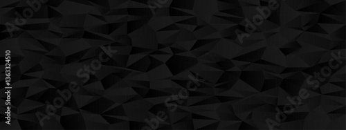 Abstract geometric black background with triangular facets for modern design and textures.