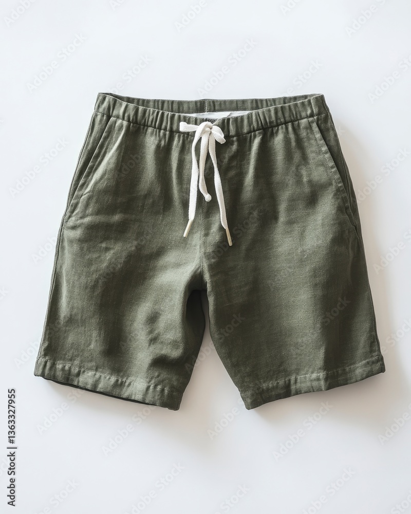 Olive Green Linen Shorts with Drawstring Casual Summer Apparel Olive Green Linen Shorts with Drawstring Casual Summer Apparel