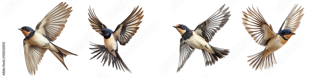 Obraz premium Colorful swallows flying gracefully showcasing wings in motion on transparent background