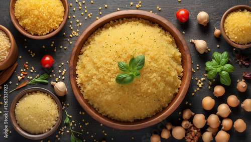 Couscous Background with Textured Details for Culinary and Food Photography