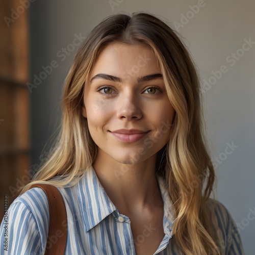Wallpaper Mural A portrait of a sweet woman with long, flowing hair, her soft smile and serene expression conveying warmth and beauty Torontodigital.ca