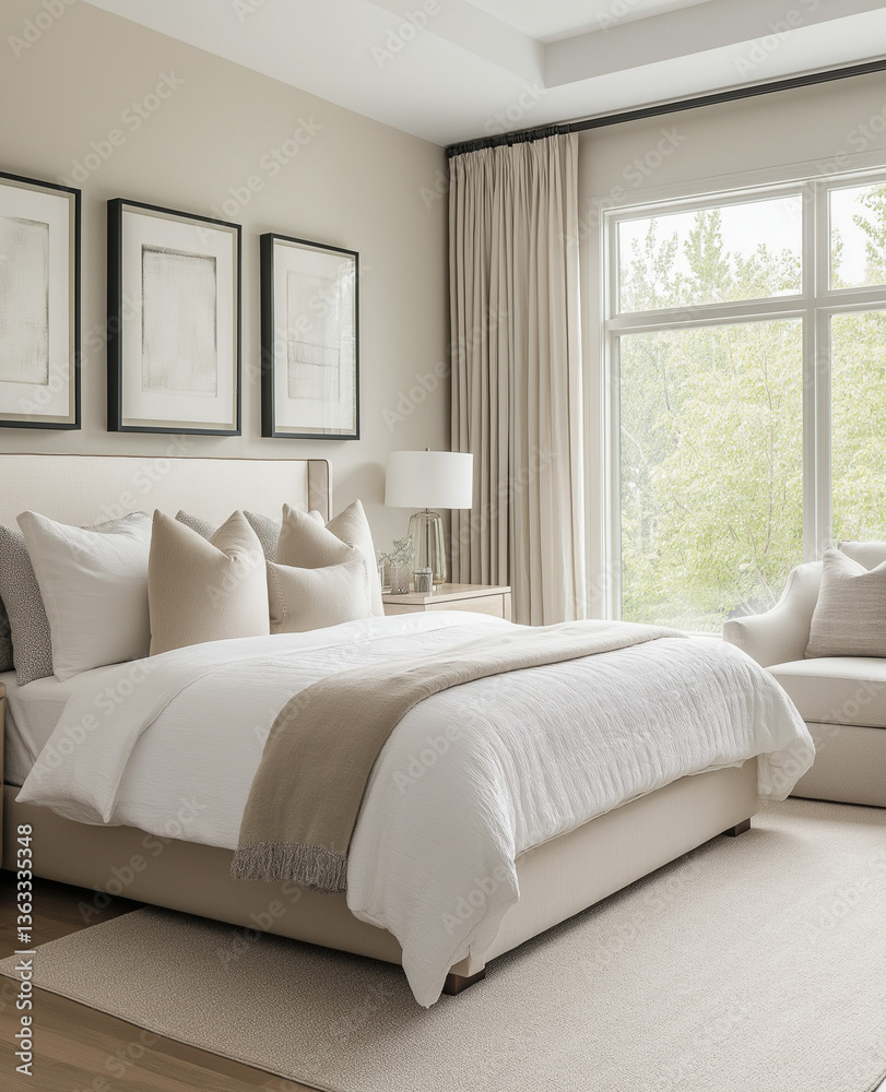 Fototapeta premium Modern Bedroom, Luxurious Tranquil Design