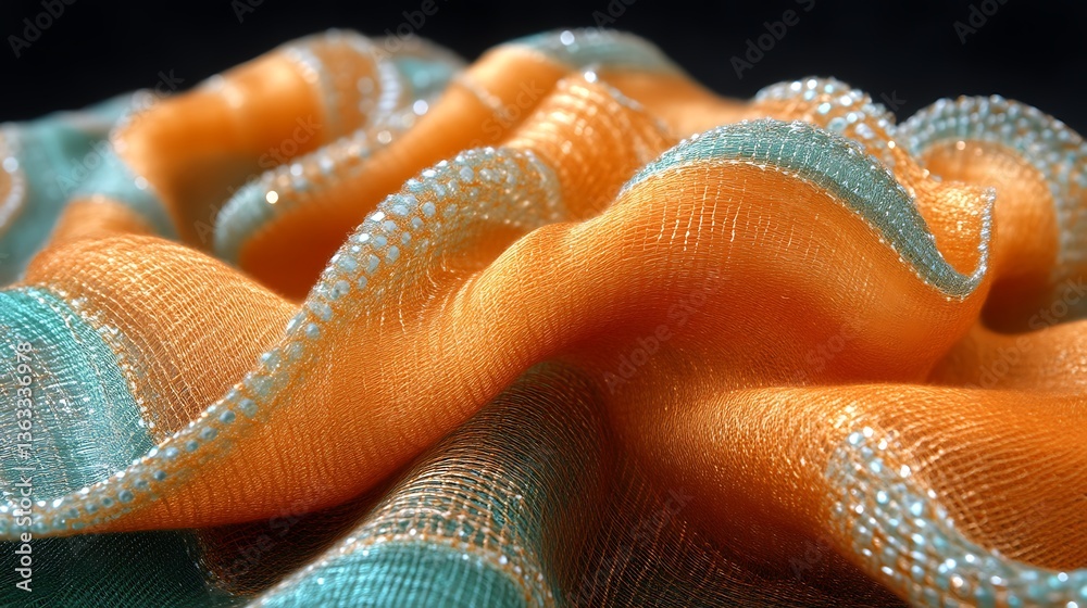 Fototapeta premium Textured Fabric with Orange Teal Drape.