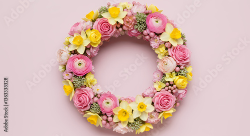 Spring Flower Wreath: Pastel Pink & Yellow Blooms