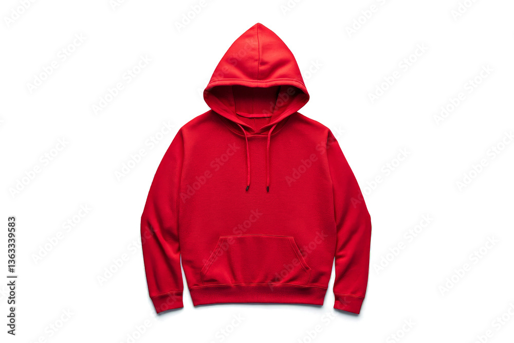 a red hoodie on a white background cutout and isolated on transparent background