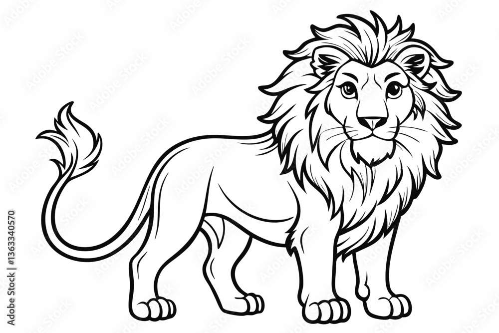 Fototapeta premium coloring page line art the king lion black vector