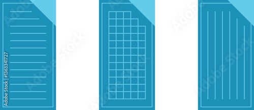 notebook sheets in a box in a strip and in a column. Simple paper school sheets