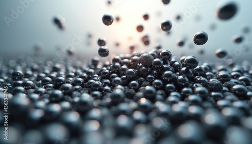 Close-up of chemical reaction catalysts made from precious metals. Platinum, palladium spheres represent high technology, modern scientific breakthrough, innovation in industry. Excellent for