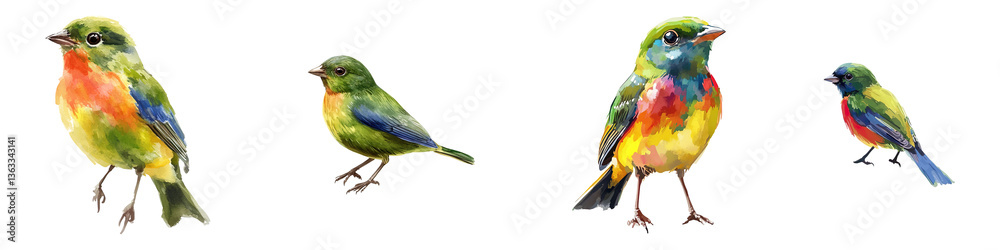 Obraz premium Set of painted bunting bird isolated on transparent background