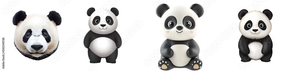 Set of Panda animal cut out. Isolated panda animal isolated on transparent background Set of Panda animal cut out. Isolated panda animal isolated on transparent background