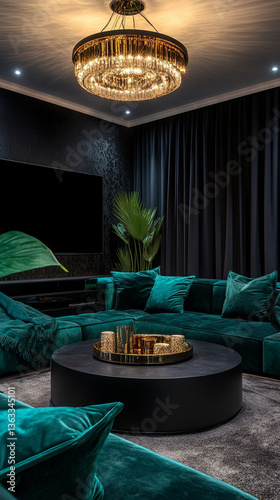 Living room interior in Techno style.