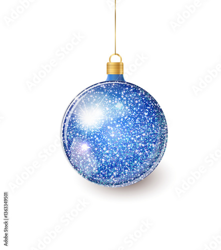 Blue Christmas tree toy isolated on a white background. Stocking Christmas decorations. Vector object for Christmas design, mockup. Vector realistic object 10 EPS