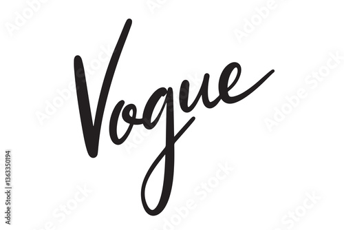 Vogue lettering text heading. Fashion postcard or banner. Vogue word vintage italic handwritten style clipart element.