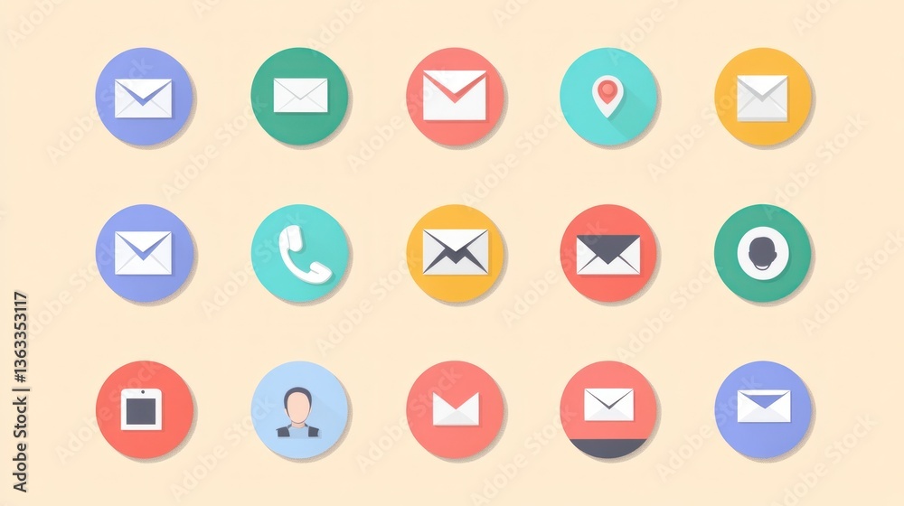 Colorful email and contact icons; communication; web design Colorful email and contact icons; communication; web design