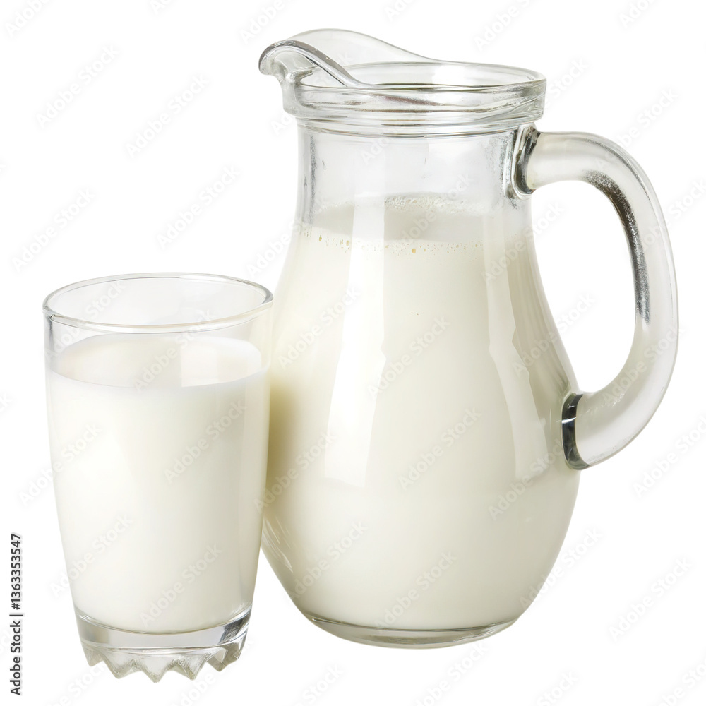 Fresh milk in glass pitcher transparent background Fresh milk in glass pitcher transparent background