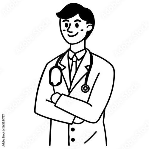 silhouette of a doctor wearing a stethoscope, standing with a serious expression, arms crossed 