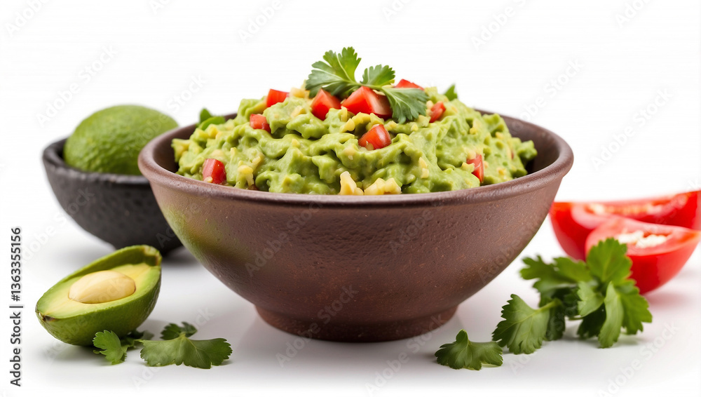 Guacamole Bowl Isolated on a White Background: A Creamy and Flavorful Avocado Dip Guacamole Bowl Isolated on a White Background: A Creamy and Flavorful Avocado Dip