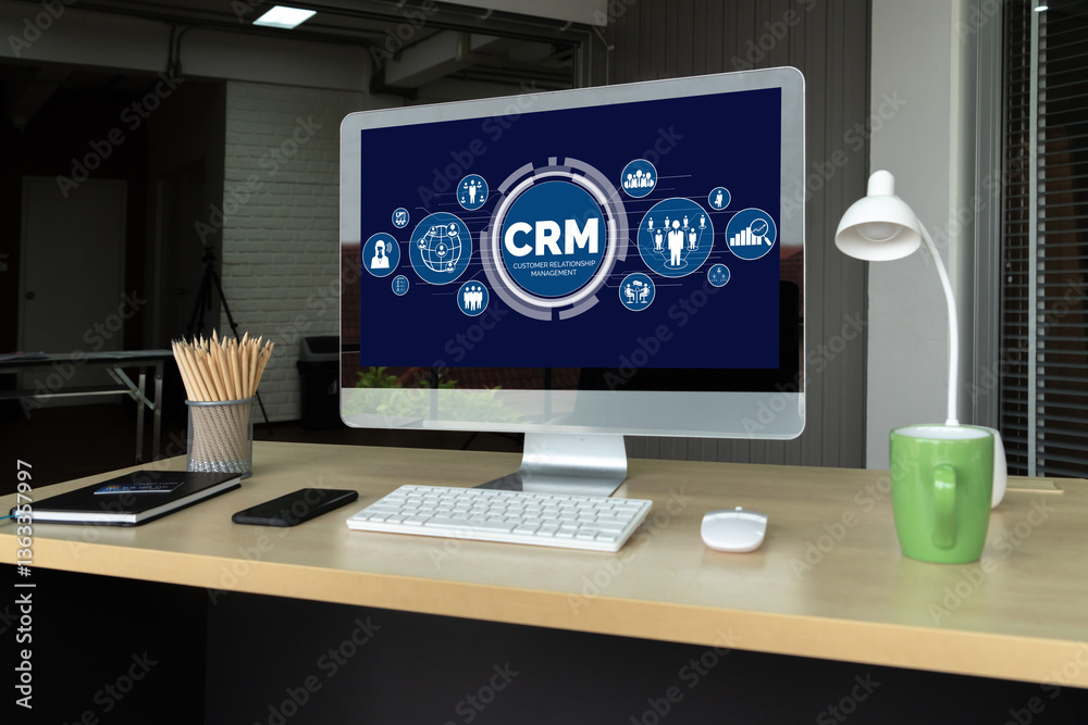 Customer relationship management system on modish computer for CRM business and enterprise Customer relationship management system on modish computer for CRM business and enterprise