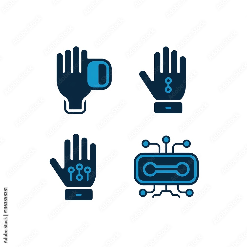 Fototapeta premium Illustration of futuristic smart gloves with technology interface and circuits