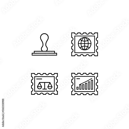 Collection of Business Icons Representing Finance, Global Trade, and Legal Affairs