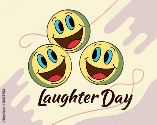 Celebrate Laughter Day with these three cheerful cartoon smiley faces in yellow and green on a light background.