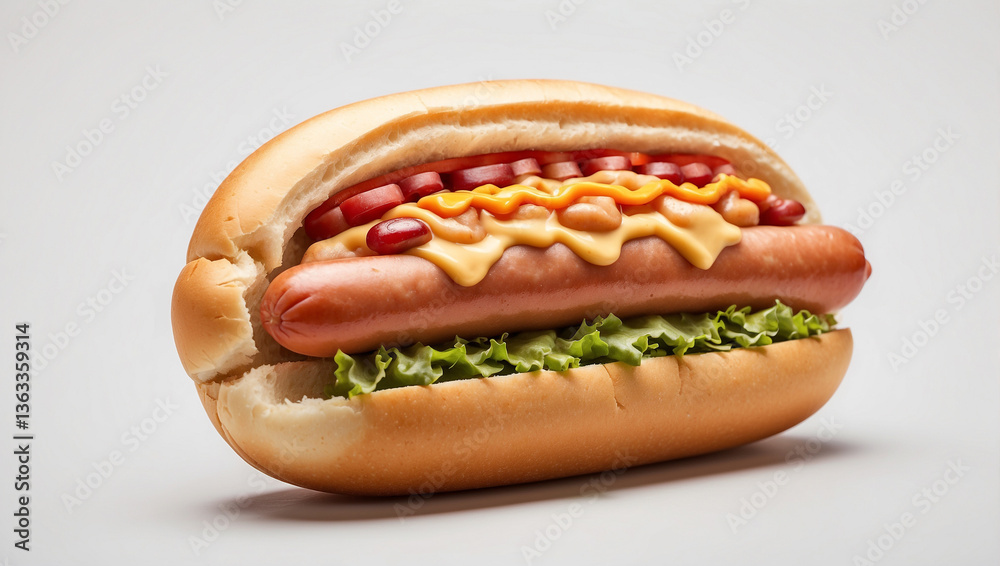Hot Dog Isolated on a White Background: A Classic American Snack Hot Dog Isolated on a White Background: A Classic American Snack