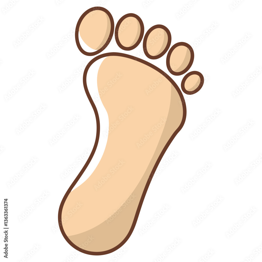 Stylized Footprint on Transparent Background, Detailed Toes and Heel Stylized Footprint on Transparent Background, Detailed Toes and Heel