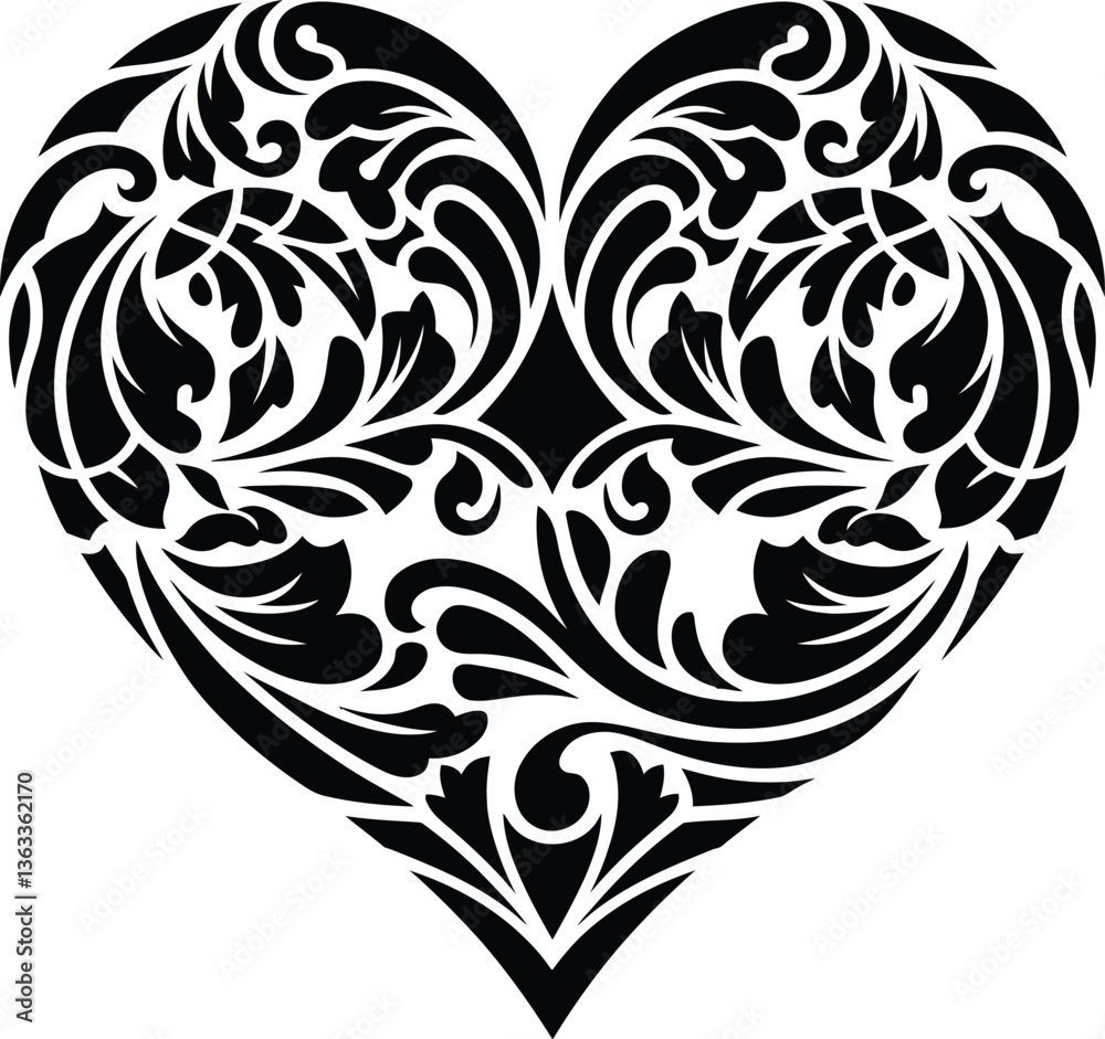 Heart from the elements of the ornament, drawn by a black line. Wedding. Elegant. element for design. Black and White Floral Vector Design Heart from the elements of the ornament, drawn by a black line. Wedding. Elegant. element for design. Black and White Floral Vector Design