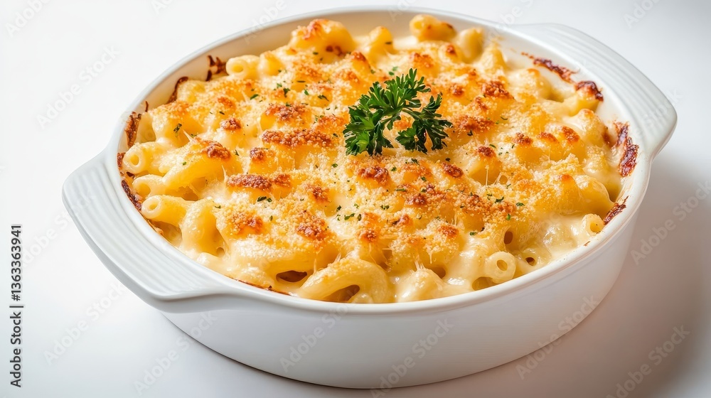 Creamy Mac and Cheese Bake Golden Crust, Parsley Garnish Creamy Mac and Cheese Bake Golden Crust, Parsley Garnish