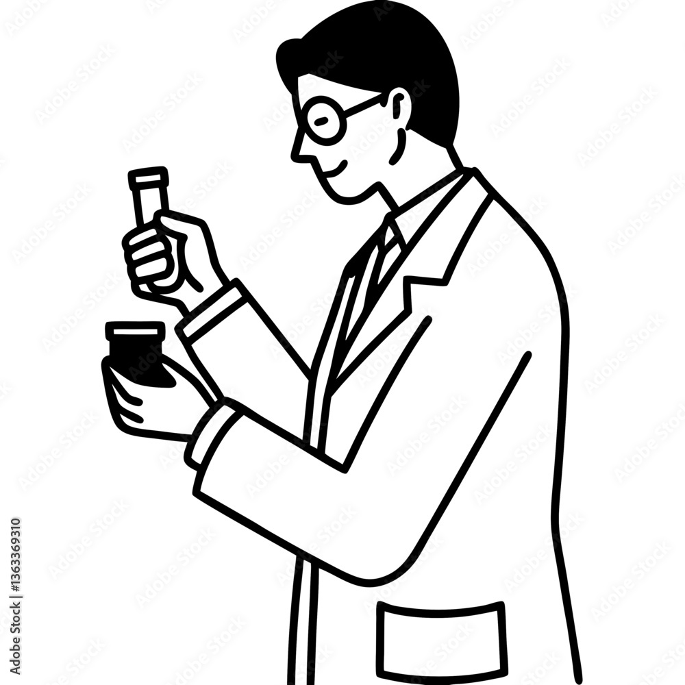 A silhouette of a medical professional in a lab coat preparing a dose of medicine for a patient A silhouette of a medical professional in a lab coat preparing a dose of medicine for a patient