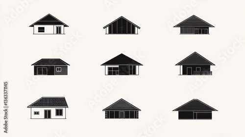Nine house elevation designs, architectural plans, simple homes photo