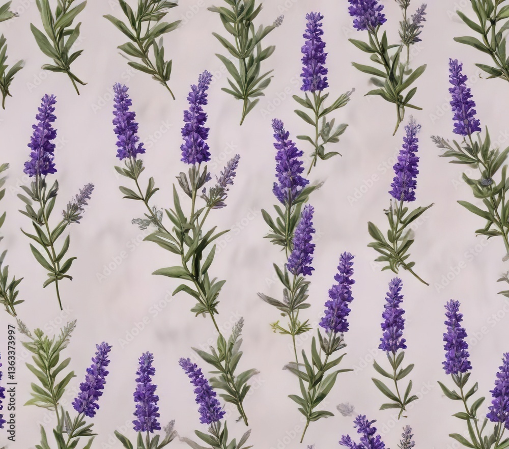 Fototapeta premium Hand-drawn lavender blooms with twining vines, hand-drawn, watercolor, backdrop, purple