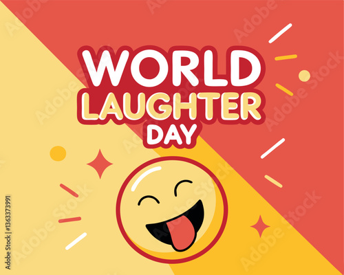 Celebrate World Laughter Day with this fun cartoon smiley face sticking its tongue out on a vibrant background.