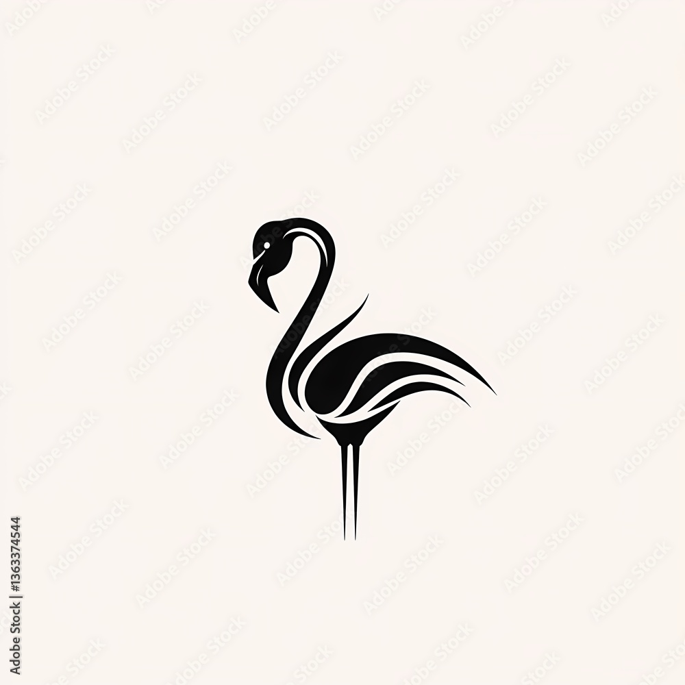 Fototapeta premium Elegant flamingo illustration Black silhouette against a light background Graceful avian design