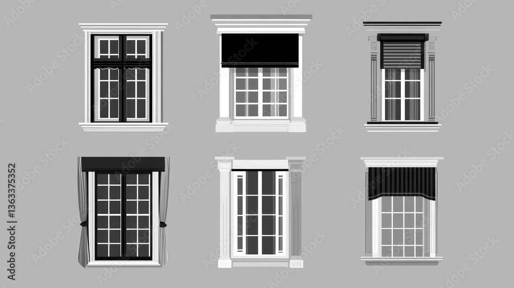 Obraz premium Window selection set in architecture project. For interior design reference