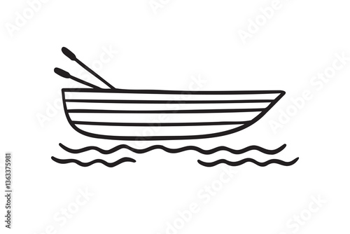 Boat icon doodle hand drawn. Outline drawing simple wood boat line clipart symbol