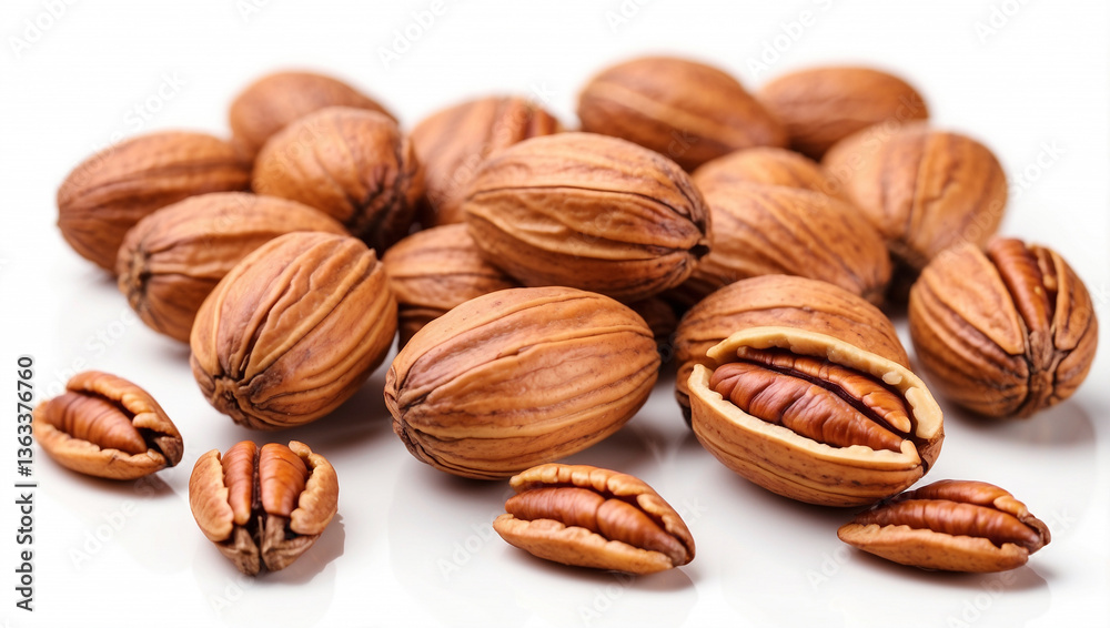 Fresh Pecan Nuts Isolated on White Background for Culinary Use Fresh Pecan Nuts Isolated on White Background for Culinary Use