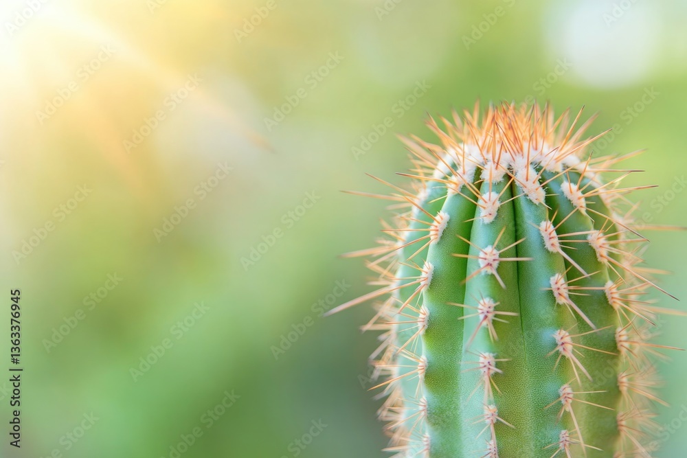 vibrant close-up of resilient desert cactus adorned with spines glistening under sun with ample copy space vibrant close-up of resilient desert cactus adorned with spines glistening under sun with ample copy space