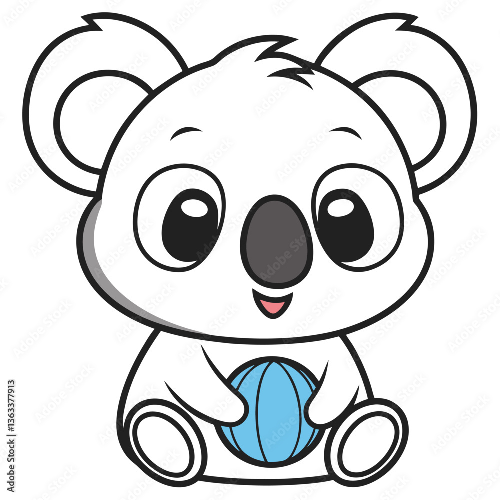 Naklejka premium Cute Koala Cartoon Holding Blue Ball Sitting Isolated on Transparent Background