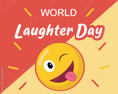 Celebrate World Laughter Day with this fun cartoon smiley face sticking its tongue out on a vibrant background.