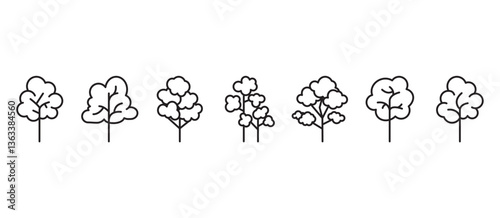 Lush tree icon. Shady tree. Icon set of tree and leaf collection,  botanical icon set, Tropical vector illustration in transparent background. 