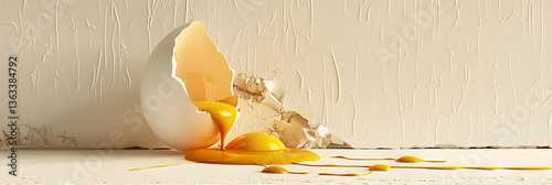 Yolk Dripping Elegance: A Delicate Balance Between Fragility and Nourishment Captured in Minimalistic Art