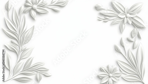 Wallpaper Mural White floral frame, 3D embossed, elegant, blank space Torontodigital.ca