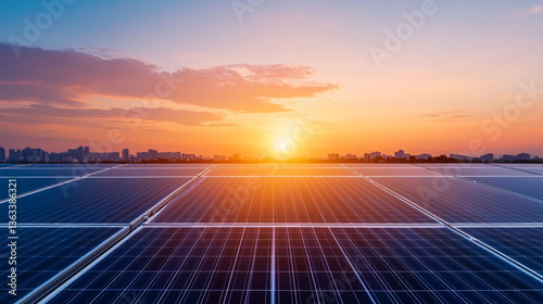 Wallpaper Mural A stunning sunset over solar panels, capturing the essence of renewable energy and sustainability in an urban landscape. Torontodigital.ca