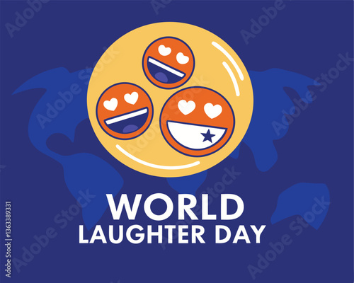 Celebrate World Laughter Day with these three adorable heart-eyed smiley faces on a vibrant blue background.