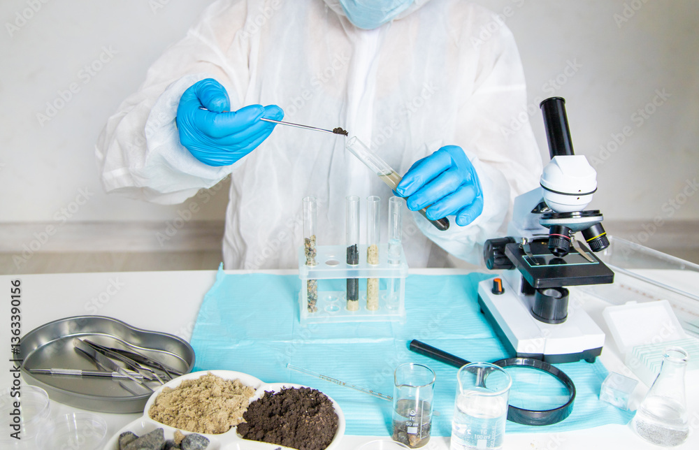 Soil testing in the laboratory. Selective focus. Soil testing in the laboratory. Selective focus.
